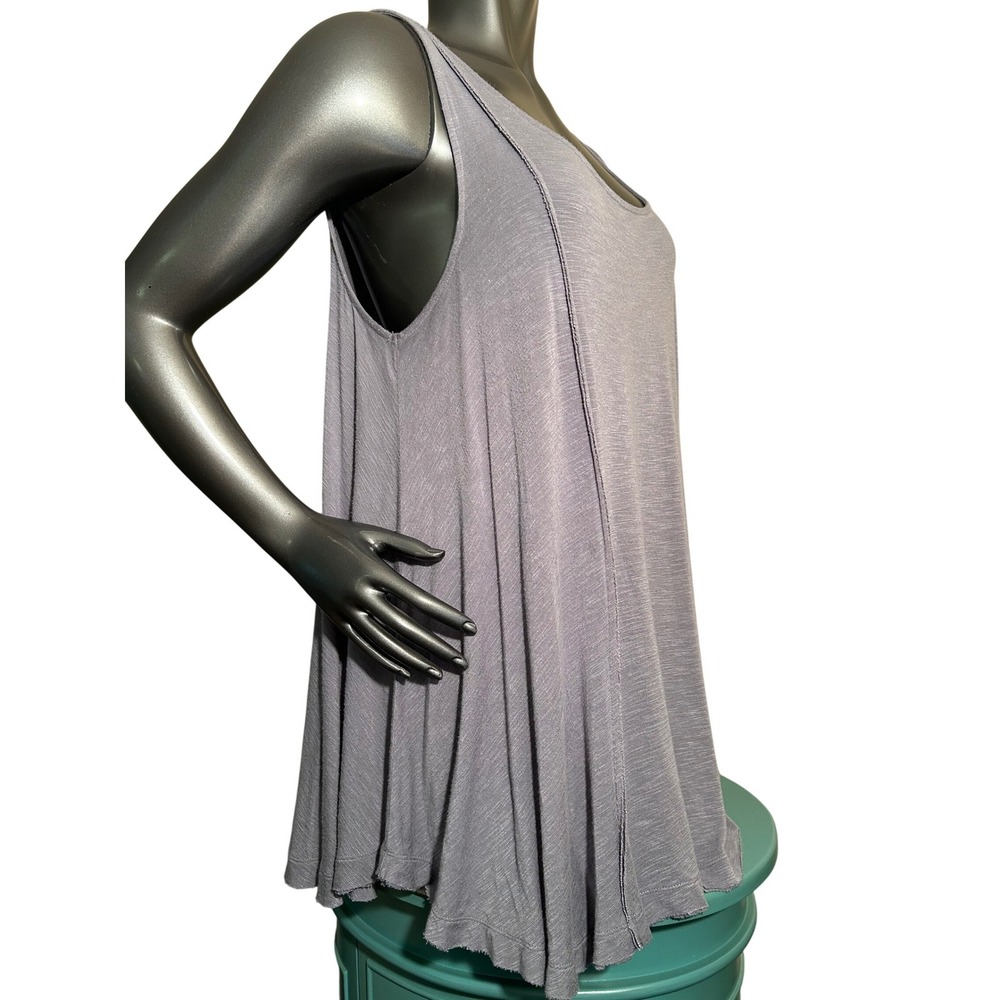 Cupio Women XL Gray‎ Blue Trapeze Tank Top Slub Knit Sleeveless Exposed Seams